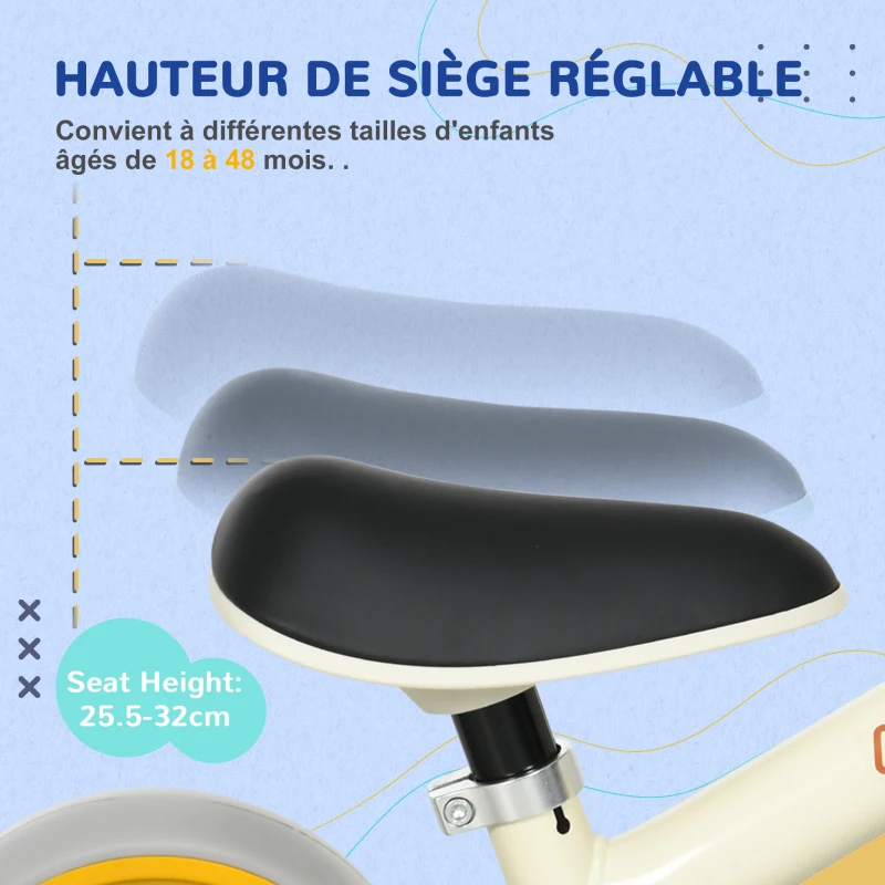 AIYAPLAY Vélo d'équilibre pour bébé siège réglable roues EVA jouet enfant pour bébé 18-48 mois pour garçons et filles orange