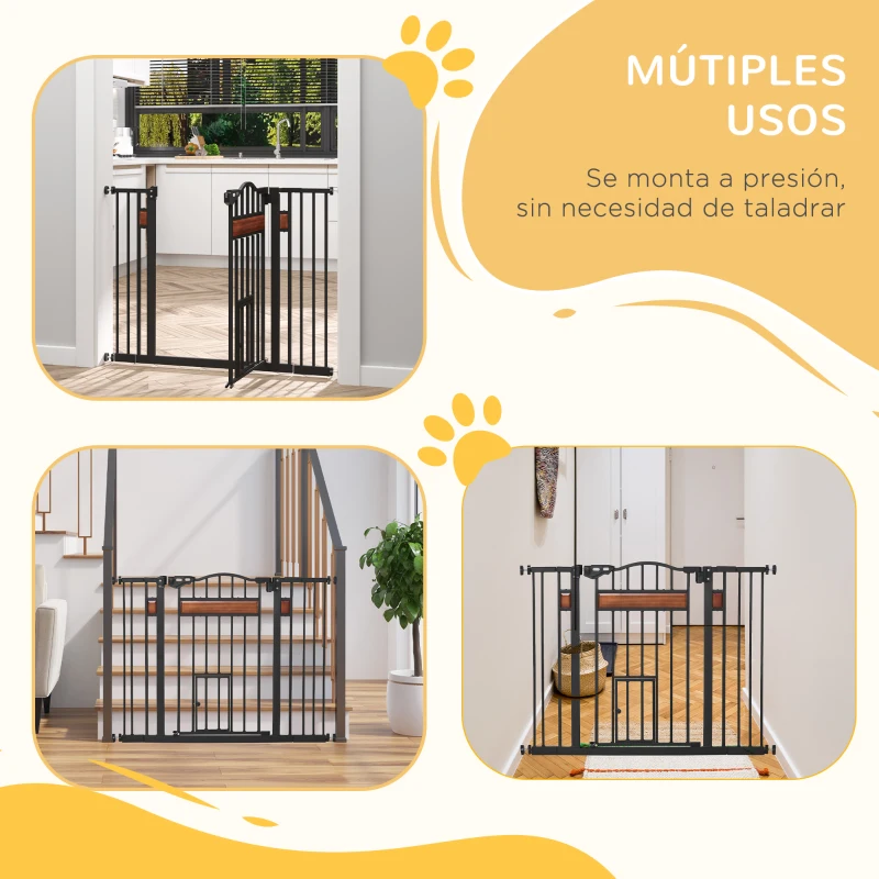 PawHut Barrera para Perros con Altura Ajustable Cierre Automático y Sistema de Doble Bloqueo para Puertas 93x76,2 cm Negro