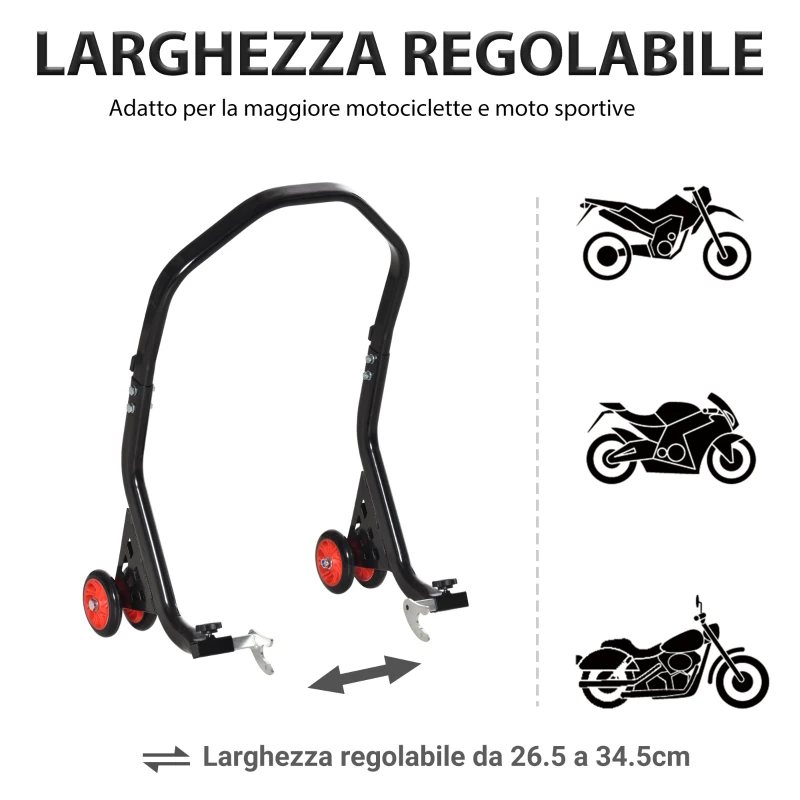 DURHAND Cavalletto Alzamoto Posteriore Universale e Regolabile Cavalletto Spostamoto per Moto Sportive Fino 200kg Nero