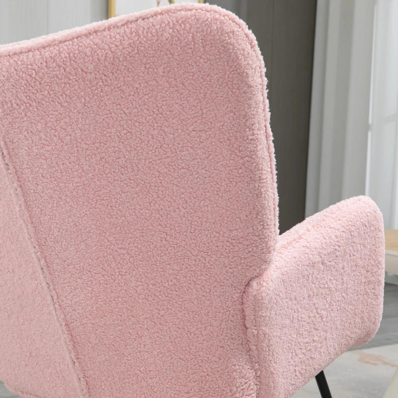 HOMCOM Silla Mecedora de Borreguito Sillón Balancín Oscilante 40° con Patas de Madera de Haya Carga 120 kg 71x98x101 cm Rosa