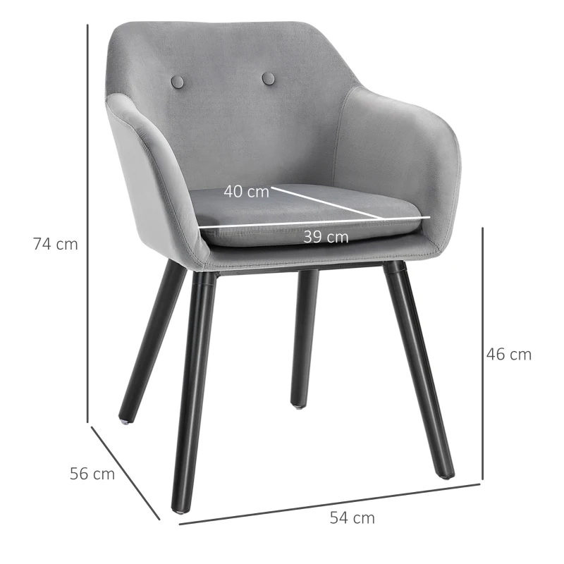 HOMCOM Chaises de salle à manger chaise de cuisine chaises de salon scandinave - Lot de 2 - Pieds effilés Bois Noir - Velours Gris