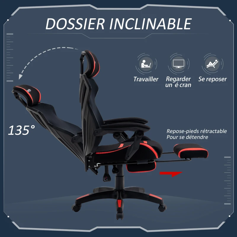 Vinsetto Fauteuil de bureau chaise de bureau ergonomique grand confort avec repose-pieds support lombaire hauteur réglable roulettes pivotantes 65 x 65 x 129 cm