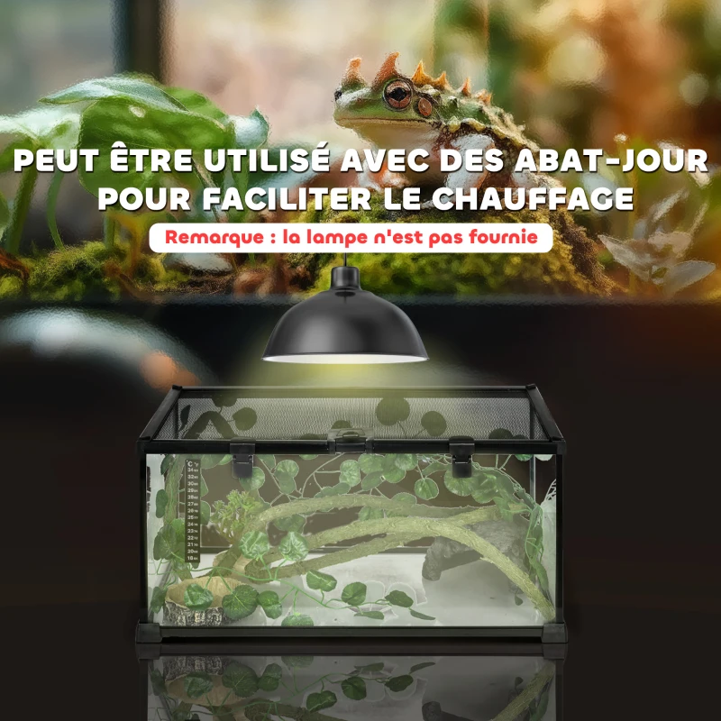 PawHut Boîte à reptiles habitat de terrarium transparent couvercle coulissant treillis métallique noir