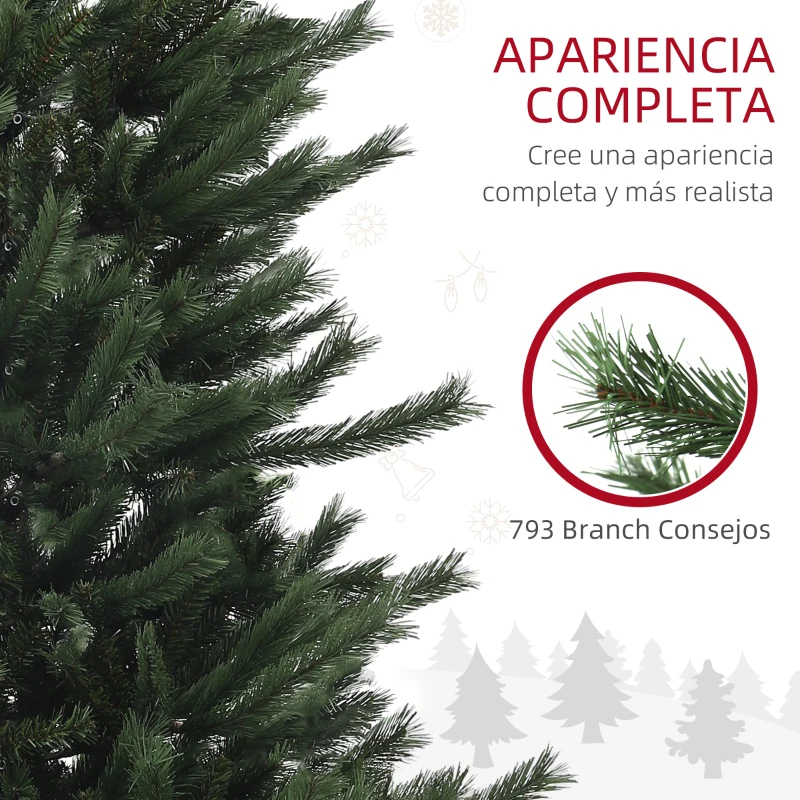 HOMCOM Árbol de Navidad Artificial 210 cm con 793 Ramas y Soporte de Acero Árbol Navideño para Salón Interior Verde