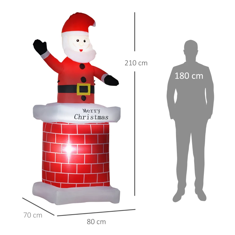 HOMCOM Père Noël gonflable avec cheminée lumineux LED hauteur 210 cm polyester imperméable rouge blanc noir