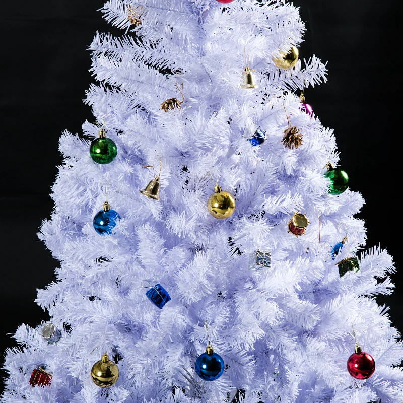 HOMCOM Árbol de Navidad Artificial 150 cm con 680 Ramas de PVC 48 Decoraciones Incluidas Ø85x150 Blanco