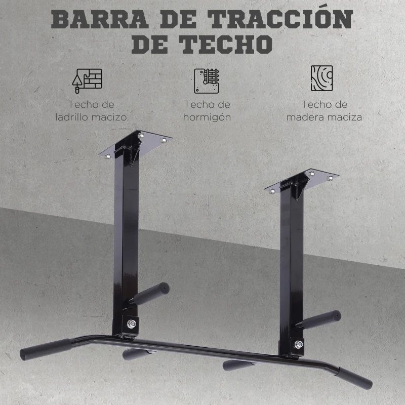 HOMCOM Barra de Dominadas en Techo Barra para Dominadas de Acero Barra de Tracción para Entrenamiento Casa 105,5x28x49 cm Negro