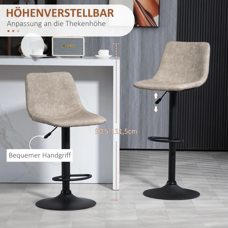 HOMCOM Barhocker im 2er-Set, Retro-Design, höhenverstellbar, drehbar, Kunstleder, 42 x 48 x 91-112 cm, Beige(m-5)