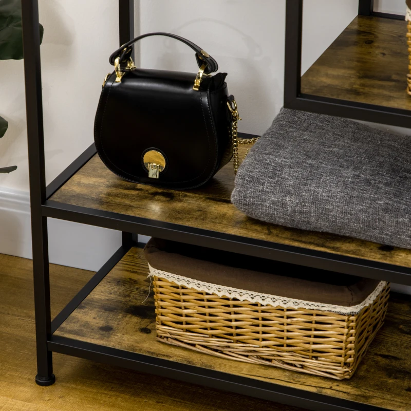 HOMCOM Konsolentisch mit 4 Regalen, industrielle Ästhetik, Anti-Kipp-Design, verstellbare Fußpads, Dunkelbraun/Schwarz