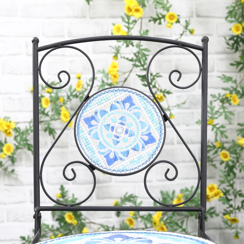 Outsunny Ø 61 cm Garten Sitzgruppe für 2 Personen Bistro-Set Garnitur 1 Tisch+2 faltbare Stühle Stahl Blau