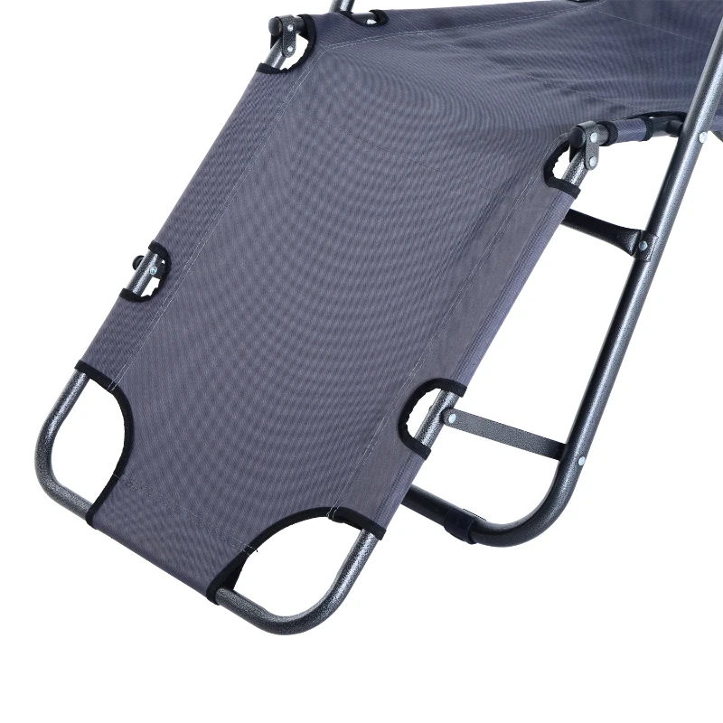Outsunny Sonnenliege mit Kissen, Klappbare Strandliege mit 2-Fach verstellbare Rückenlehne Gartenliege, 2-in-1 Relaxliege, Metall + Oxfordstoff, Grau 135 x 60 x 89 cm