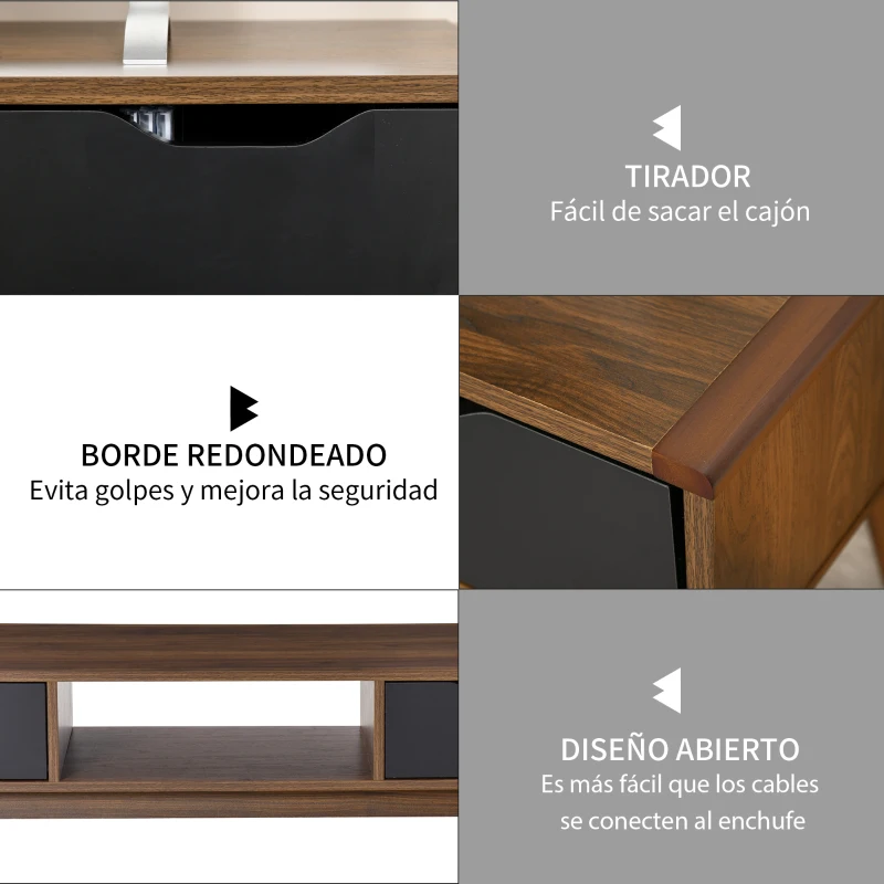 HOMCOM Mueble de TV Mesa de Salón para Televisión de 50 Pulgadas con 2 Cajones y Compartimento Abierto Estilo Moderno 122x39x46 cm Marrón