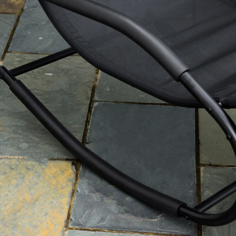 Outsunny Chaise longue à bascule rocking chair ergonomique avec tétière accoudoirs métal galvanisé textilène dim. 63l x 160P x 88H cm noir