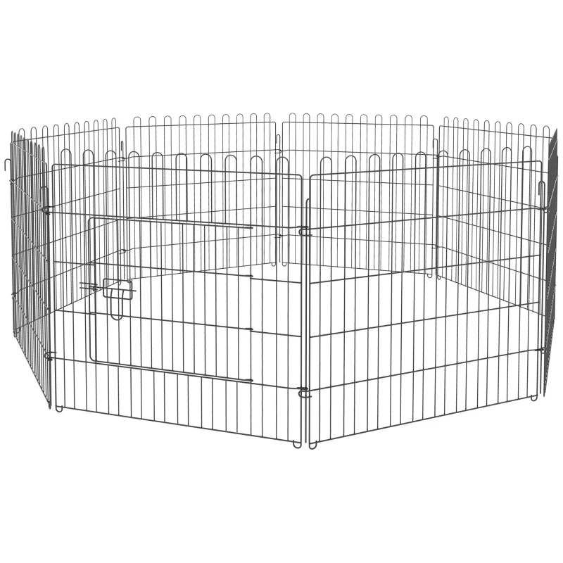 PawHut Parque de Juegos para Perros 8 Paneles 76x71 cm Plegables Jaula Metálica para Mascotas con Puerta para Jardín Patio Exterior Negro
