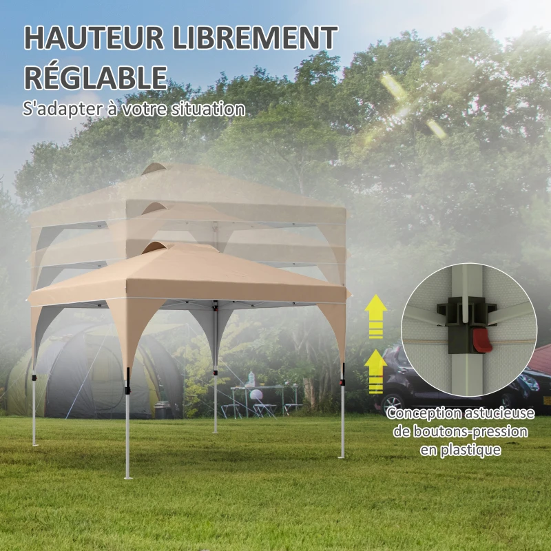 Outsunny Tonnelle barnum pavillon de jardin pop-up pliant 3 x 3 m avec sac de transport à roulettes, hauteurs réglables