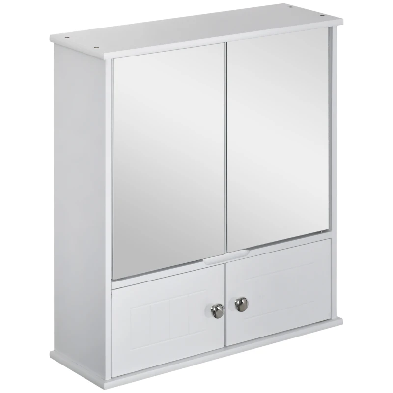 kleankin Spiegelschrank Badezimmerschrank Badschrank Hängeschrank Badmöbel Wandschrank Mehrzweckschrank mit Regale Glas Weiß 55 x 17,5 x 60 cm