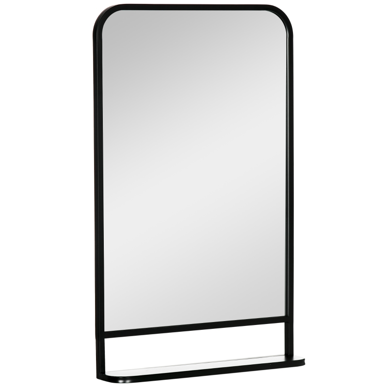 HOMCOM Modern Square Wall Mirror with Storage Shelf, 86 x 53 Mirrors for Living Room, Bedroom, Black
