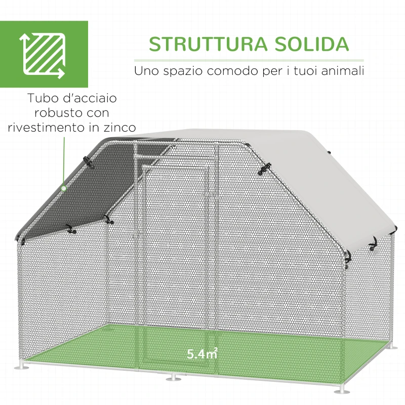 Pawhut Recinto per Galline in Metallo Galvanizzato e Tessuto Oxford con Porta con Blocco 280x193.5x195 cm