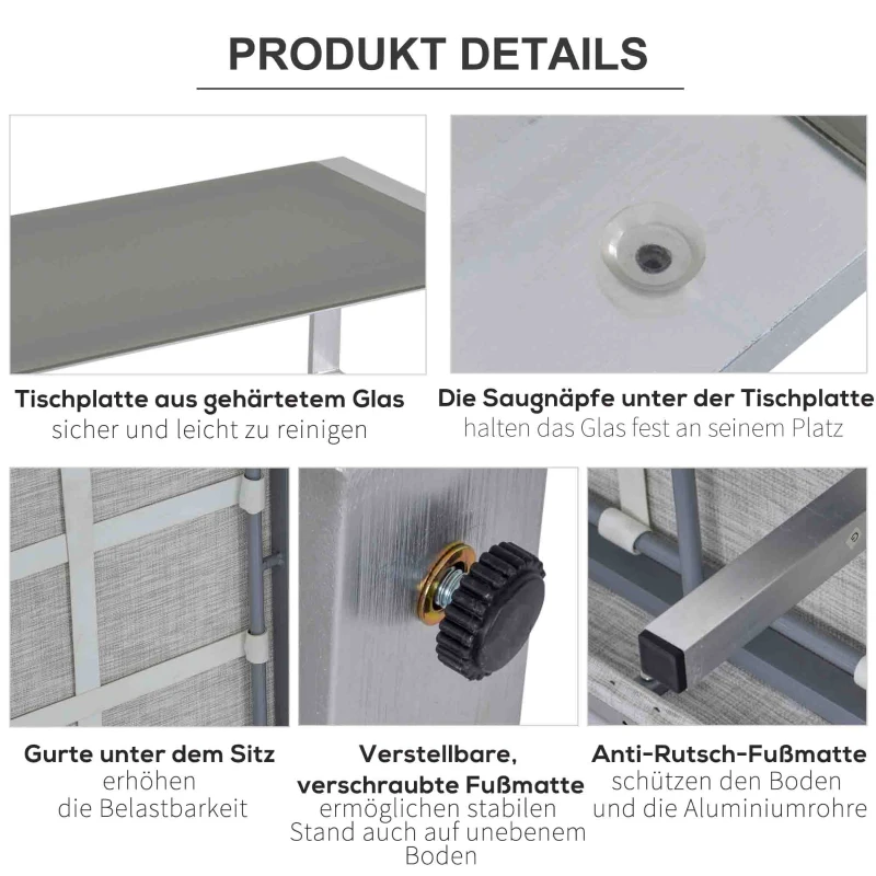 Outsunny Gartenmöbel Sofa Set für 5 Personen mit Alu. Teetisch mit gehärtetem Glas Grau