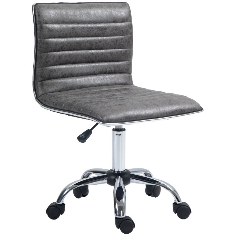 HOMCOM Armless Task Desk Chair, Swivel Office Chair with Microfibre Cloth, Adjustable Seat Height, Chrome Base, Wheels for Home, Grey