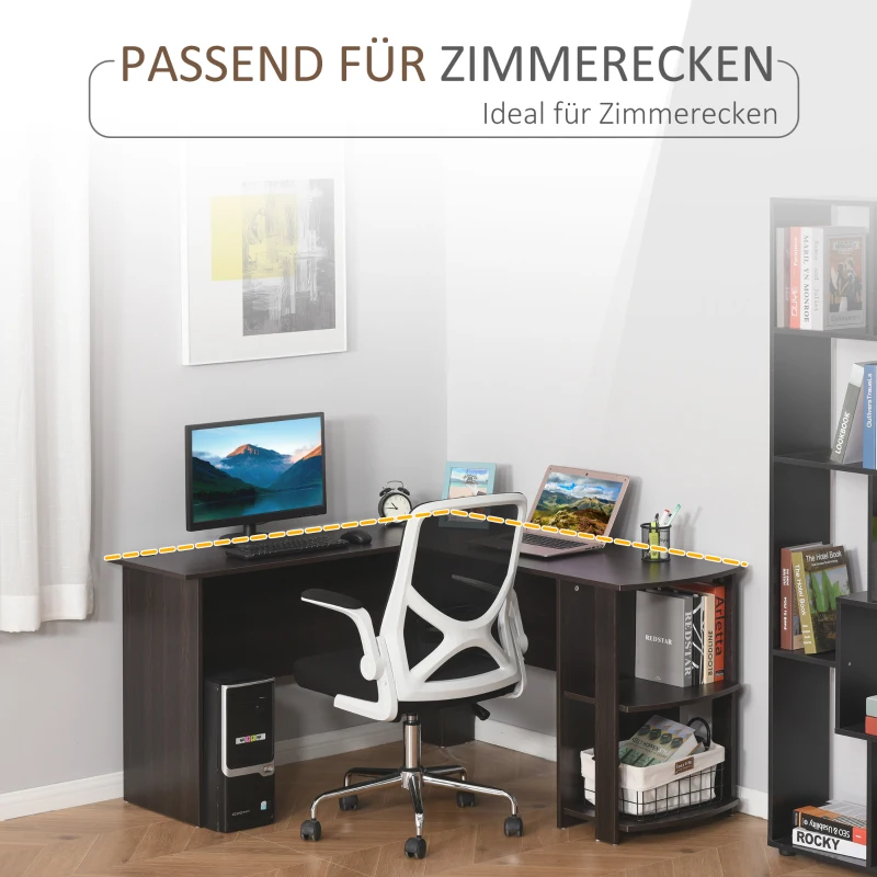 Aosom Eckschreibtisch mit 2 Regalen Dunkelbraun