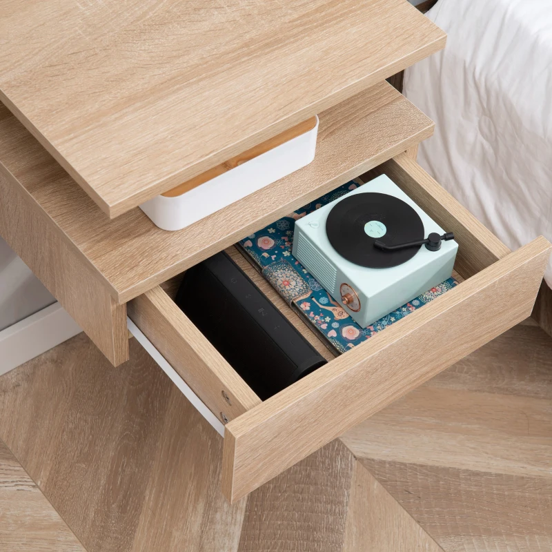 HOMCOM Set da 2 Comodini Moderni Sospesi con Cassetto e Ripiano in Legno 35x32x22.5cm, Rovere