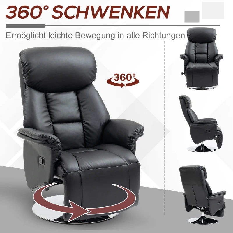 HOMCOM Relaxsessel, Liegefunktion, Lederoptik, Fußstütze, bis 150 kg, 78 x 80 x 109 cm, Schwarz(m-5)