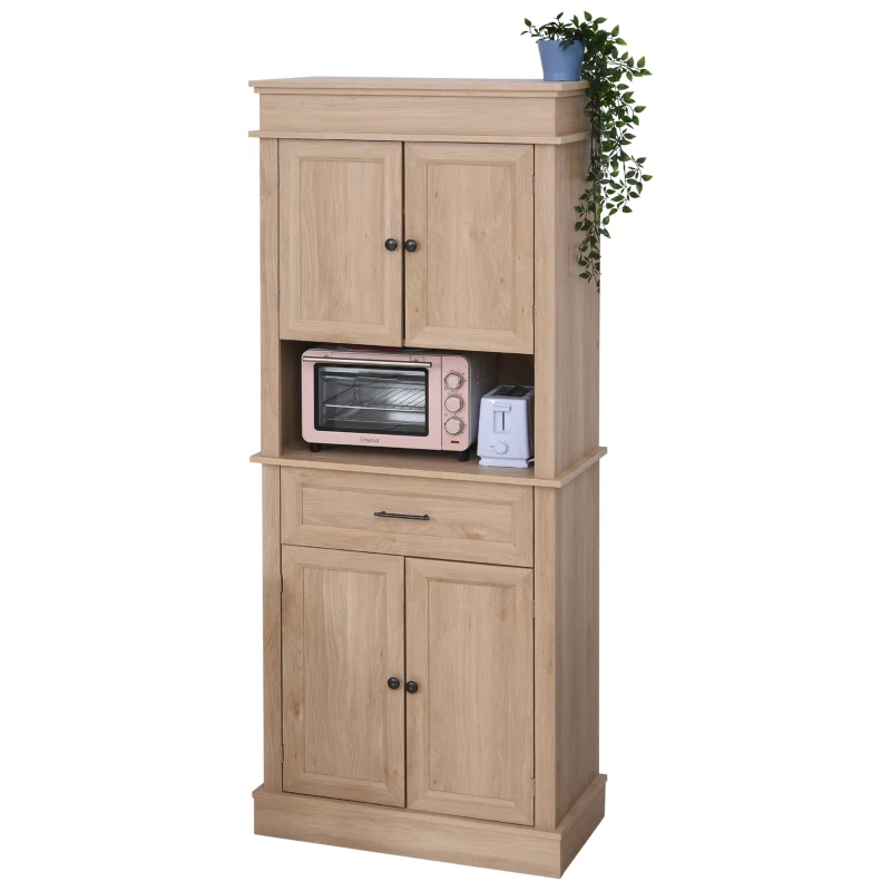 HOMCOM Küchenschrank Hochschrank mit Schublade Esszimmerschrank mit höhenverstellbaren Regalböden Küchenbuffet Kippschutz Spanplatte Natur 74 x 39,5 x 183 cm