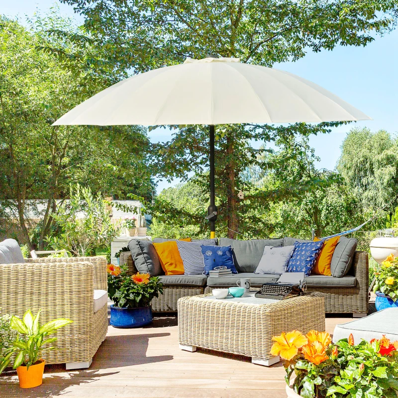 Outsunny Parasol droit parasol de jardin inclinable rond avec 18 baleines manivelle mât en métal fibre de verre Ø 2,5 m polyester haute densité beige