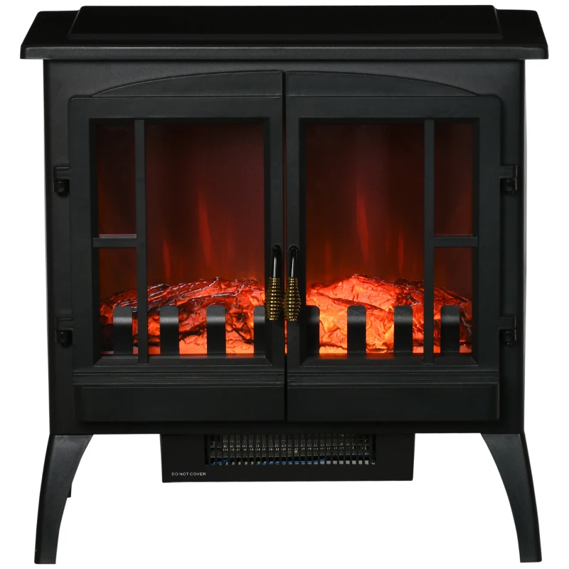 HOMCOM Chimenea Decorativa 1000 W/2000 W con Ventanas LED Llamas y Protección Sobrecalentamiento para 15-20 ㎡ Negro
