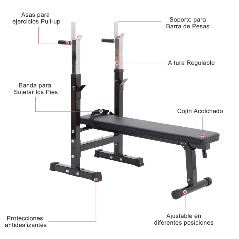 HOMCOM Banco de Pesas Plegable Banco de musculación Entrenamiento Máquina Gimnasio Gym Altura Ajustable Carga 150kg
