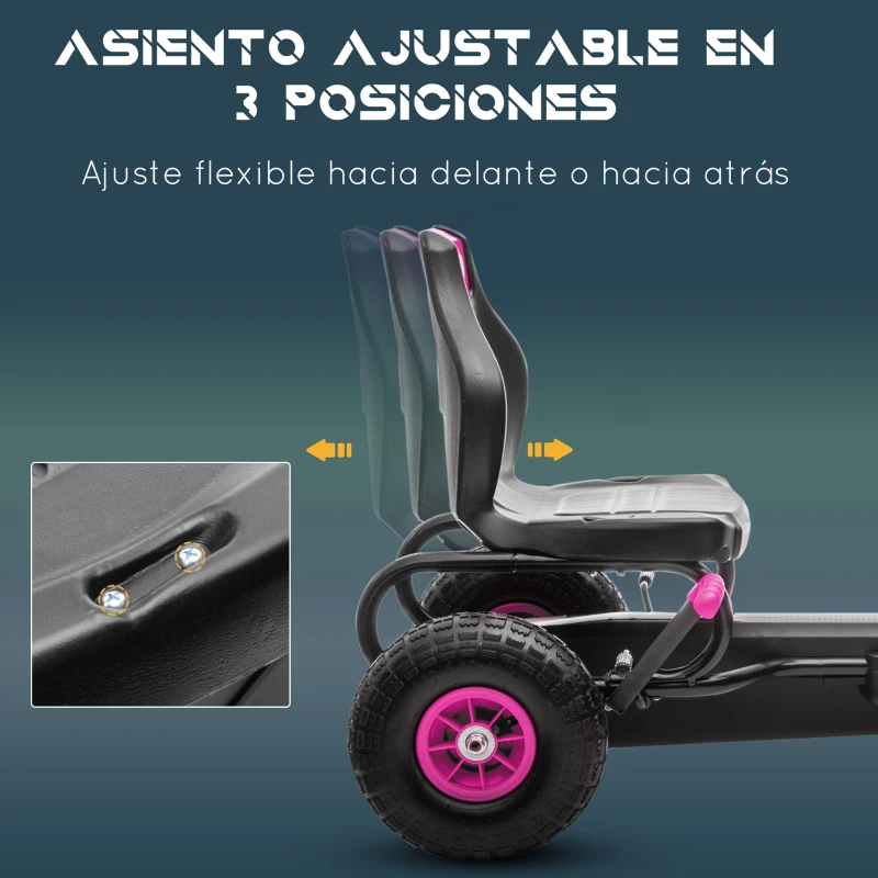 HOMCOM Coche de Pedales para Niños de 5-12 Años con Asiento Ajustable Neumáticos Inflables Amortiguador Carga 50kg Negro y Rosa