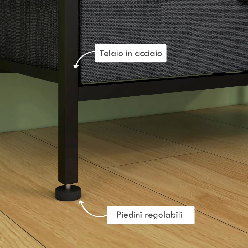 HOMCOM Cassettiera 5 Cassetti Moderna in Tessuto non Tessuto, Acciaio e MDF, 58x30x120 cm, Nera