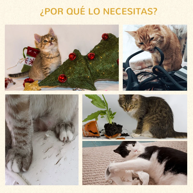 PawHut Árbol Rascador para Gatos Pequeño Altura 66 cm Torre Escalador de Gato con Cueva de Juncos Cama Superior Cojines Poste Rascador de Sisal y Bola Colgante Crema y Natural