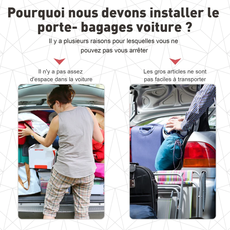 HOMCOM Barres de toit de voiture - gallerie de toit - porte-bagage de toit dim. 110L x 90l x 8H cm - alu. ABS gris noir