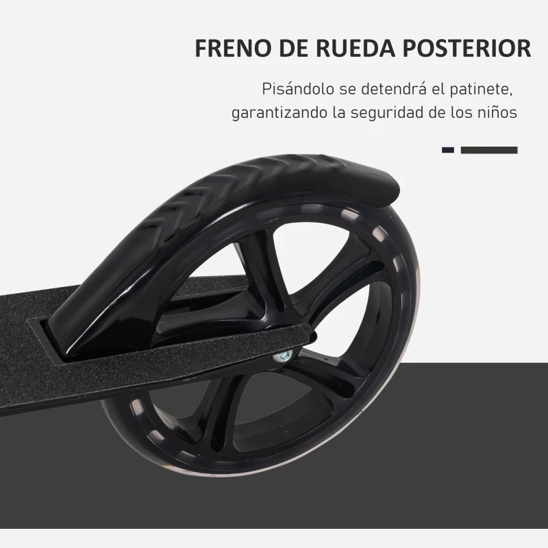 HOMCOM Patinete Plegable para Niños de 7-14 Años Scooter Infantil Manillar Ajustable en Altura de 4 Niveles con Freno 88x37x75-100 cm Negro
