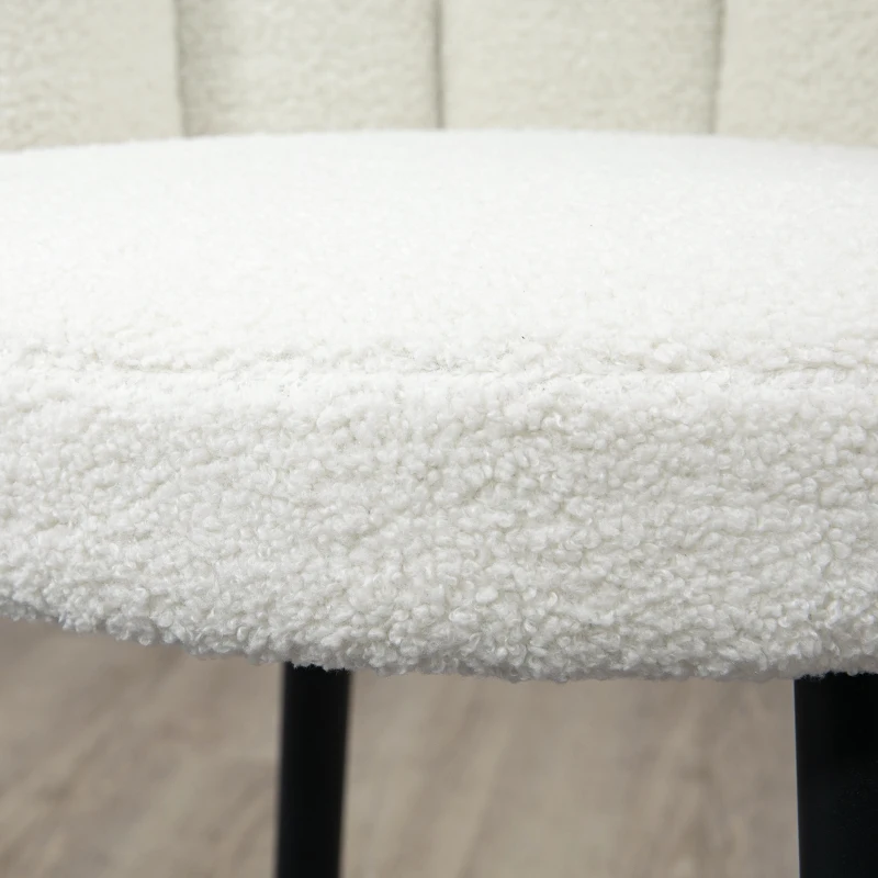 HOMCOM Lot de 2 chaises hautes tabourets de bar avec repose-pieds acier tissu effet laine bouclée hauteur 65 cm crème noir