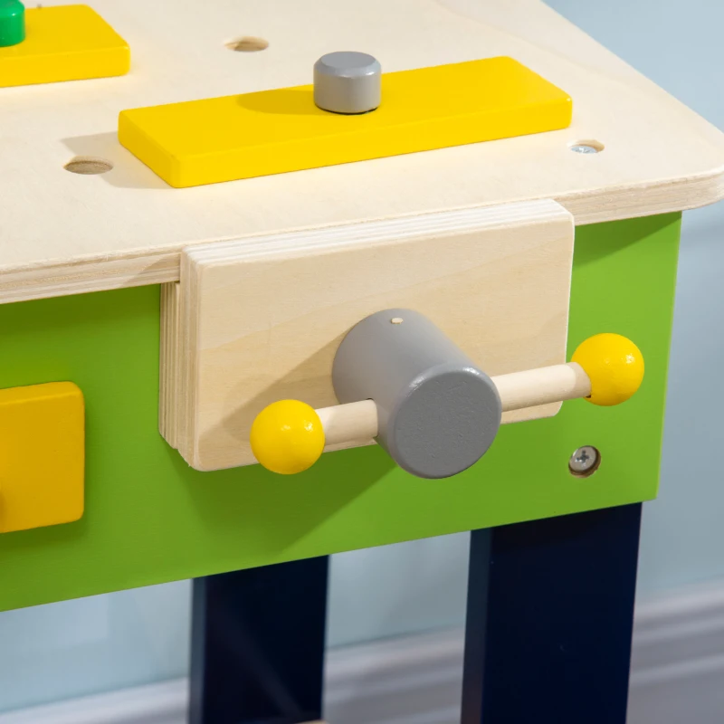 HOMCOM Banco de Herramientas de Madera para 3-6 Años con 27 Accesorios y Herramientas de Juguete 55,3x30x78cm Multicolor