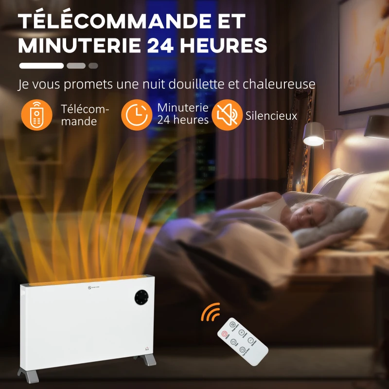 HOMCOM Radiateur électrique avec écran LED 800W/1200W/2000W protection contre la surchauffe blanc