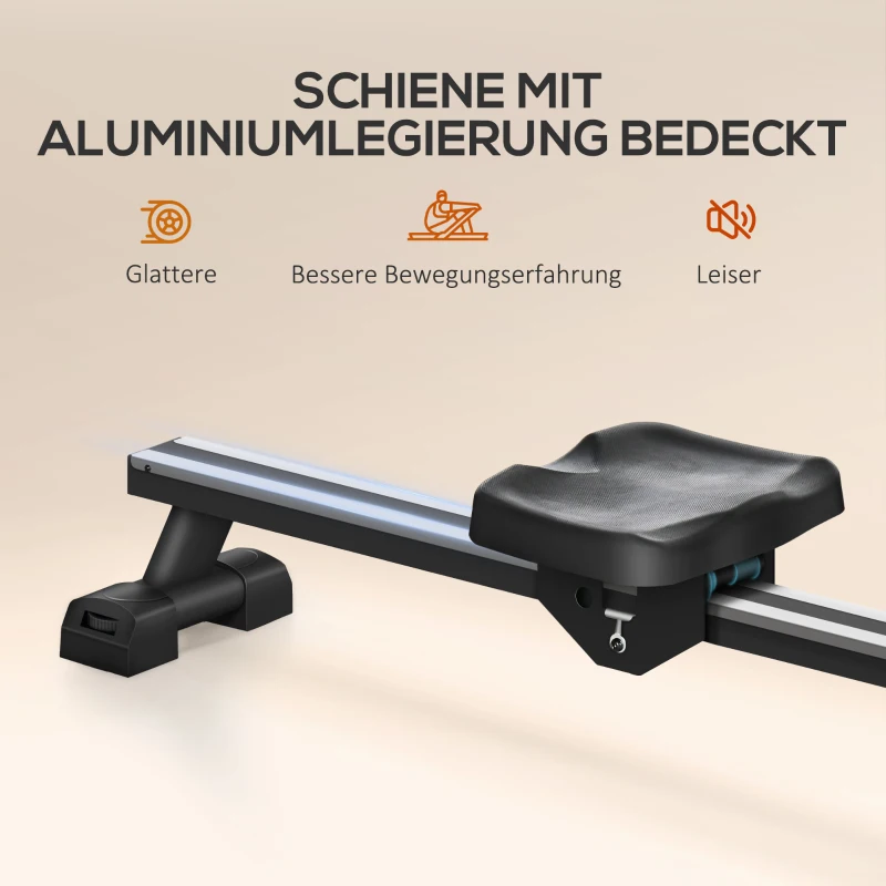 SPORTNOW Wasserrudergerät, klappbar, 6 Widerstände, Display, Handyhalterung, bis 120kg, Metallgestell, Schwarz