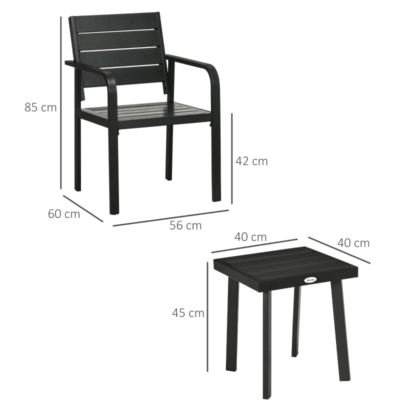 Outsunny Gartenmöbel-Set für 2 Personen inkl. 1 Tisch, 2 Stühlen, Gartengarnitur, Bistro-Set, HDPE Schwarz
