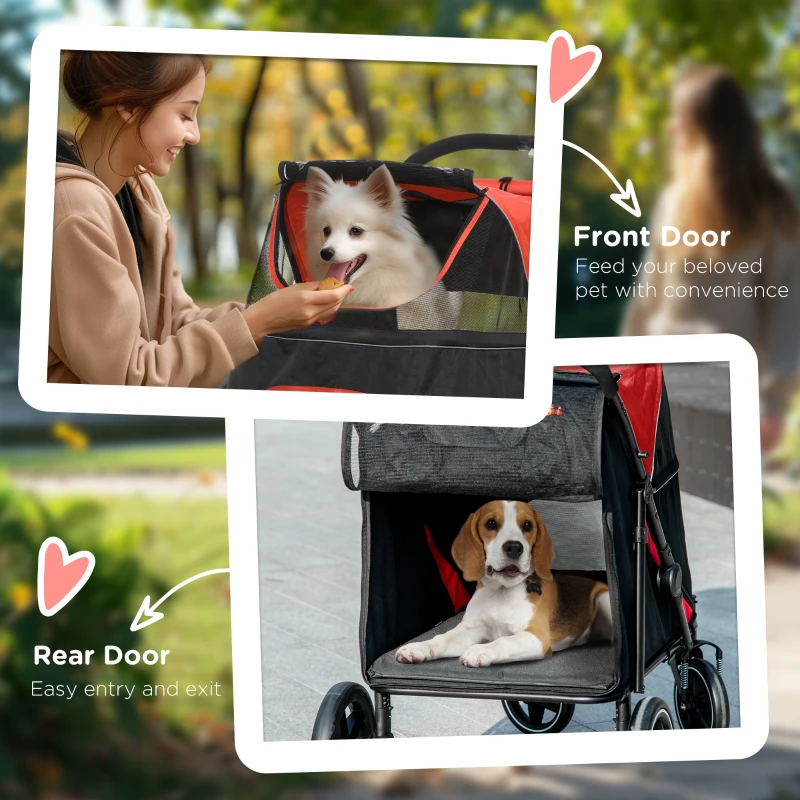PawHut Foldable Pet Stroller, with Universal Wheels, Shock Absorber, for Medium and Large Dogs - Red(m-7)