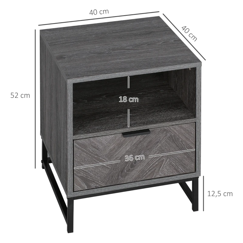 HOMCOM Mesita de Noche Estilo Moderno con 1 Cajón y Estante Abierto para Dormitorio Salón Oficina 40x40x52cm Gris Oscuro