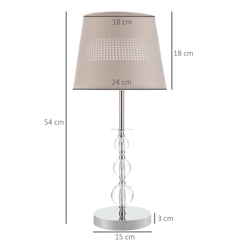 HOMCOM Tischlampe Nachttischlampe 54 cm Tischleuchte mit Stoff Schirm für Schlafzimmer Wohnzimmer Schreibtischlampe moderne Stil E27-Fassung 40 W Acryl Metall Grau