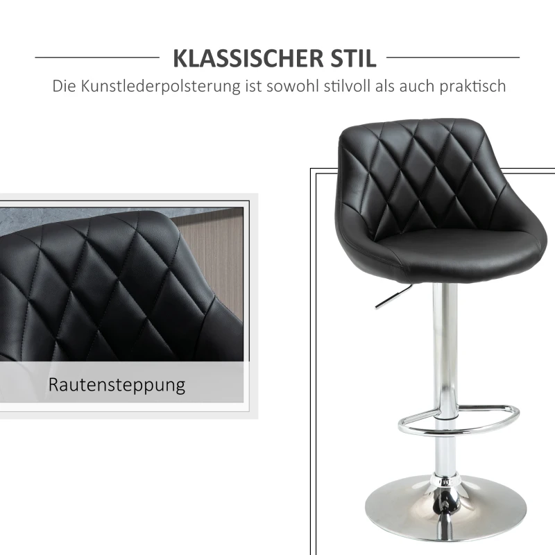 HOMCOM 2er-Set Barhocker Drehstühle mit Kunstleder-Bezug höheverstellbare Barstühle Tresenhocker Bistrohocker mit Rückenlehne Schwarz 46,5 x 48 x 84,5-106,5 cm
