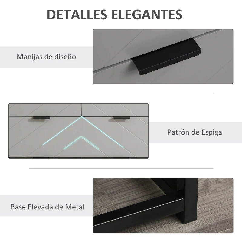 HOMCOM Cómoda de Noche Moderno Cajonera con 4 Cajones y Base Elevada para Dormitorio Salón 80x40x79 cm Blanco y Gris