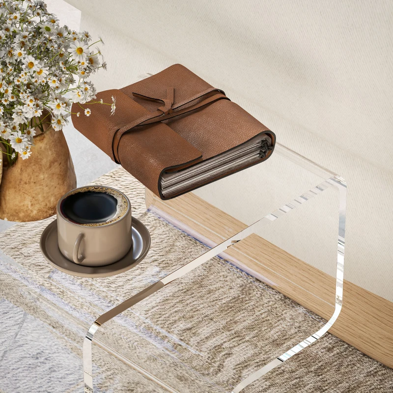 HOMCOM Tavolino Basso Geometrico a 2 Livelli  in Acrilico con Gambe Triangolari, 40x30x45 cm, Trasparente