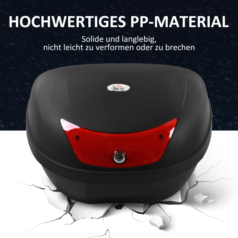 HOMCOM Motorradkoffer, Rollerkoffer für Motorräder, Roller, Mofas und Quads, 48 L Helmkoffer, Topcase, Schwarz, 59 x 43 x 33 cm