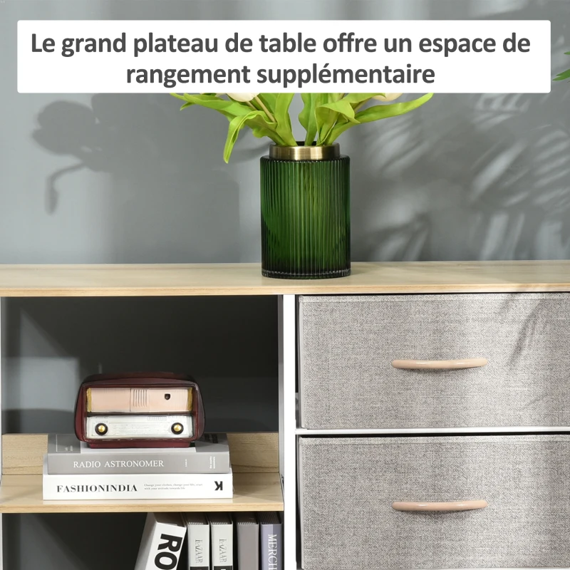 HOMCOM Lot de 2 commodes meuble de rangement chiffonnier tiroirs amovibles étagères et grand plateau beige