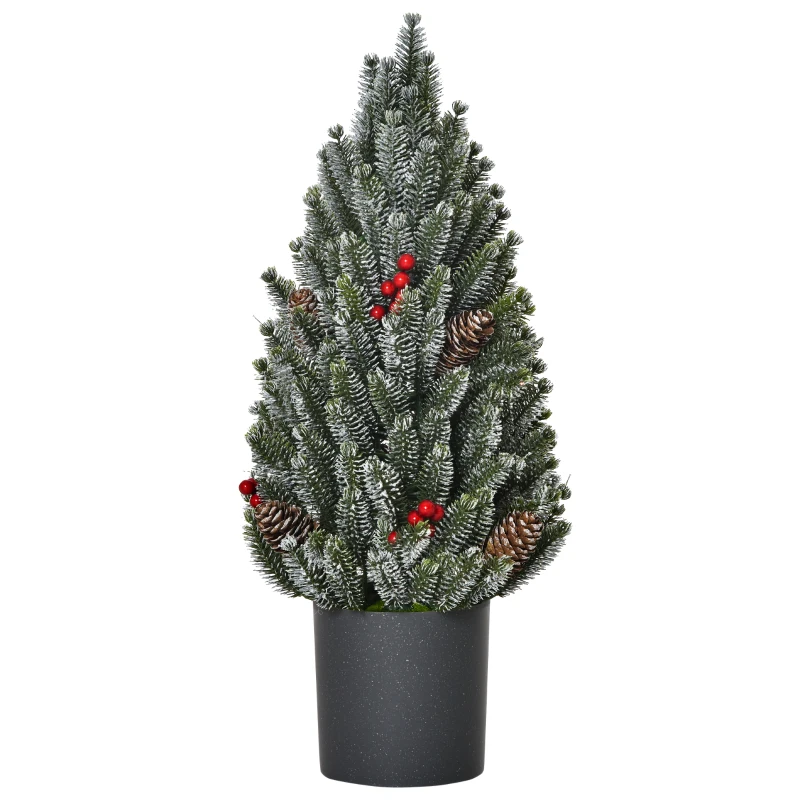 HOMCOM Mini Weihnachtsbaum mit Tannenzapfen, roten Beeren und Übertop 50 cm hoch, Mehrfarbig